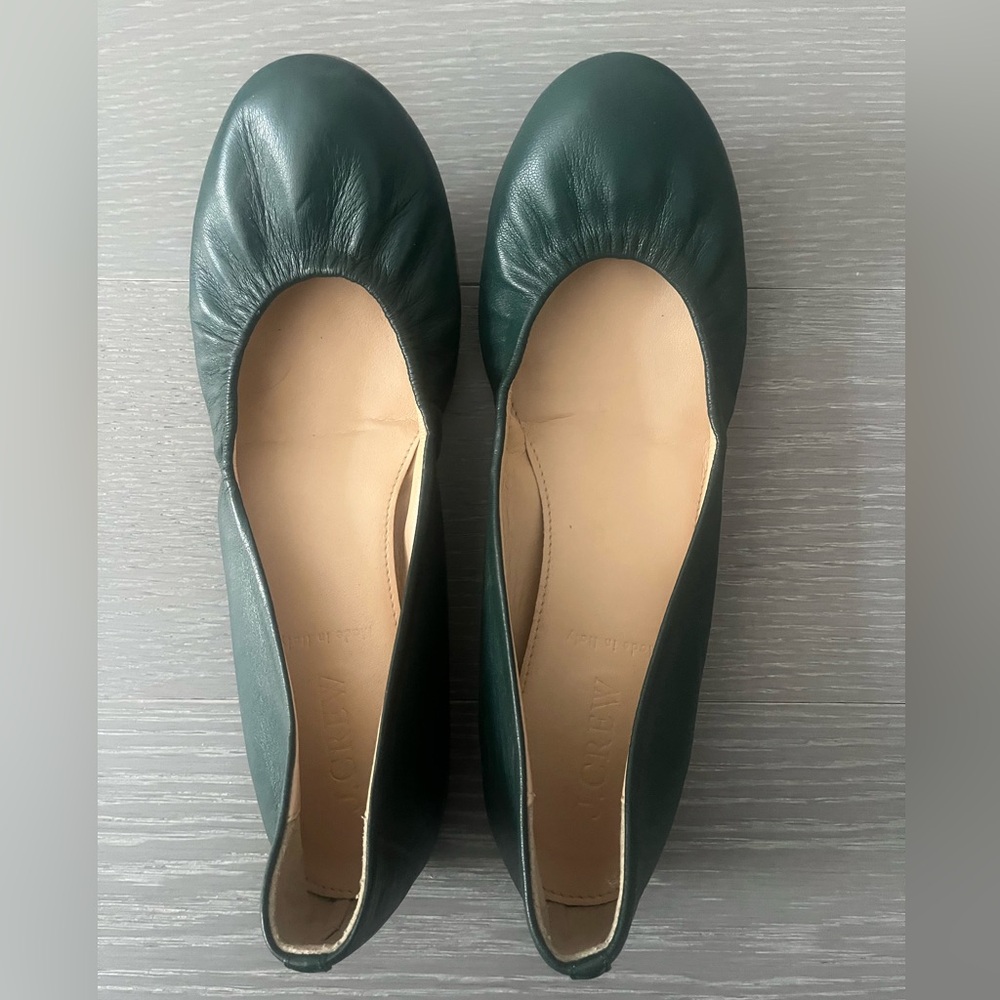 J. Crew Dark Green Leather Ballet Flats Size 6